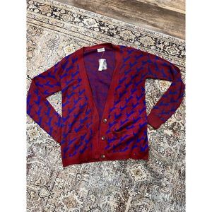 Madewell Wallace Women's Red Rabbit Print Long Sleeve Cardigan Size Small NWT